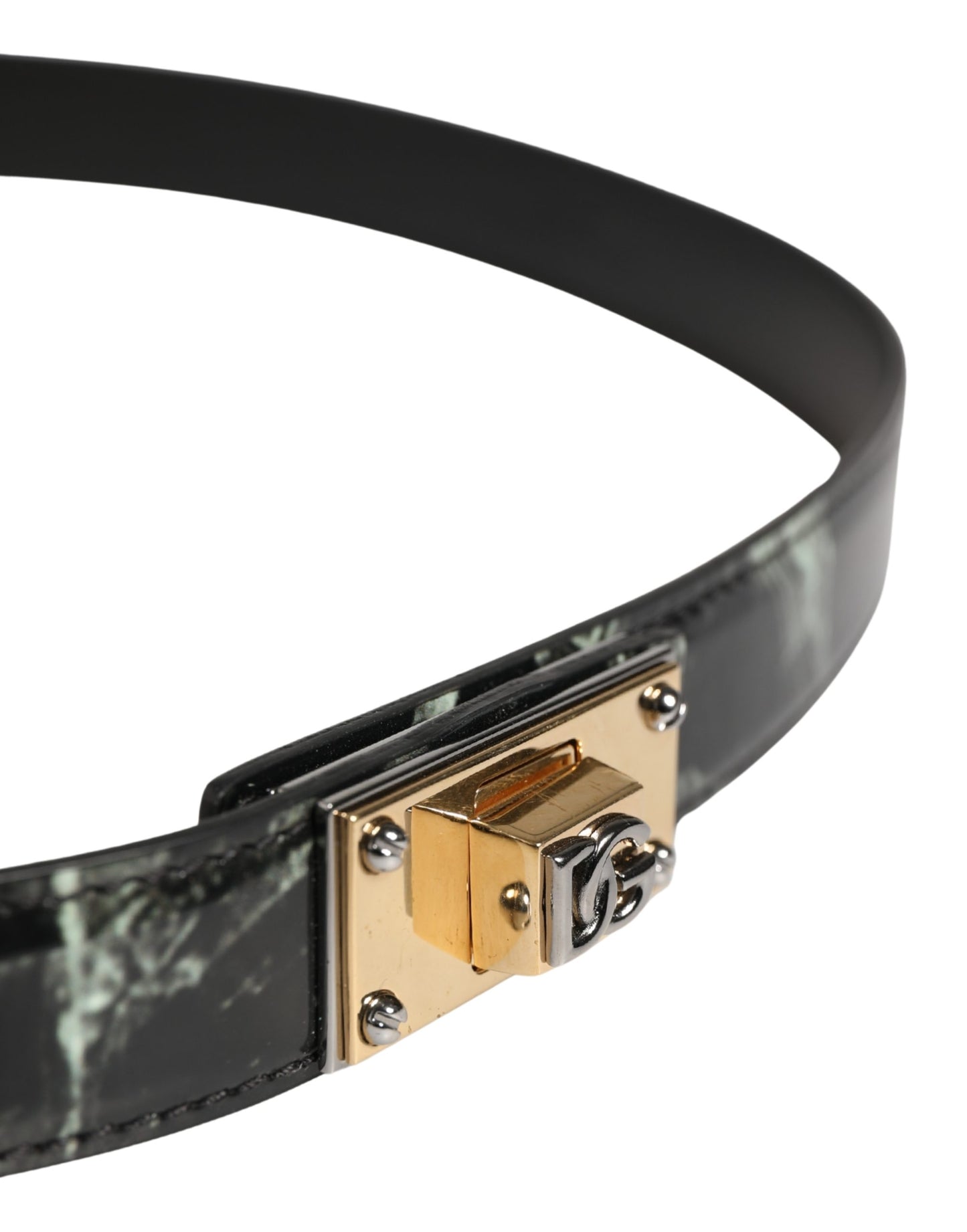 Dolce & Gabbana Men Black Marble Leather DG Logo Buckle Belt