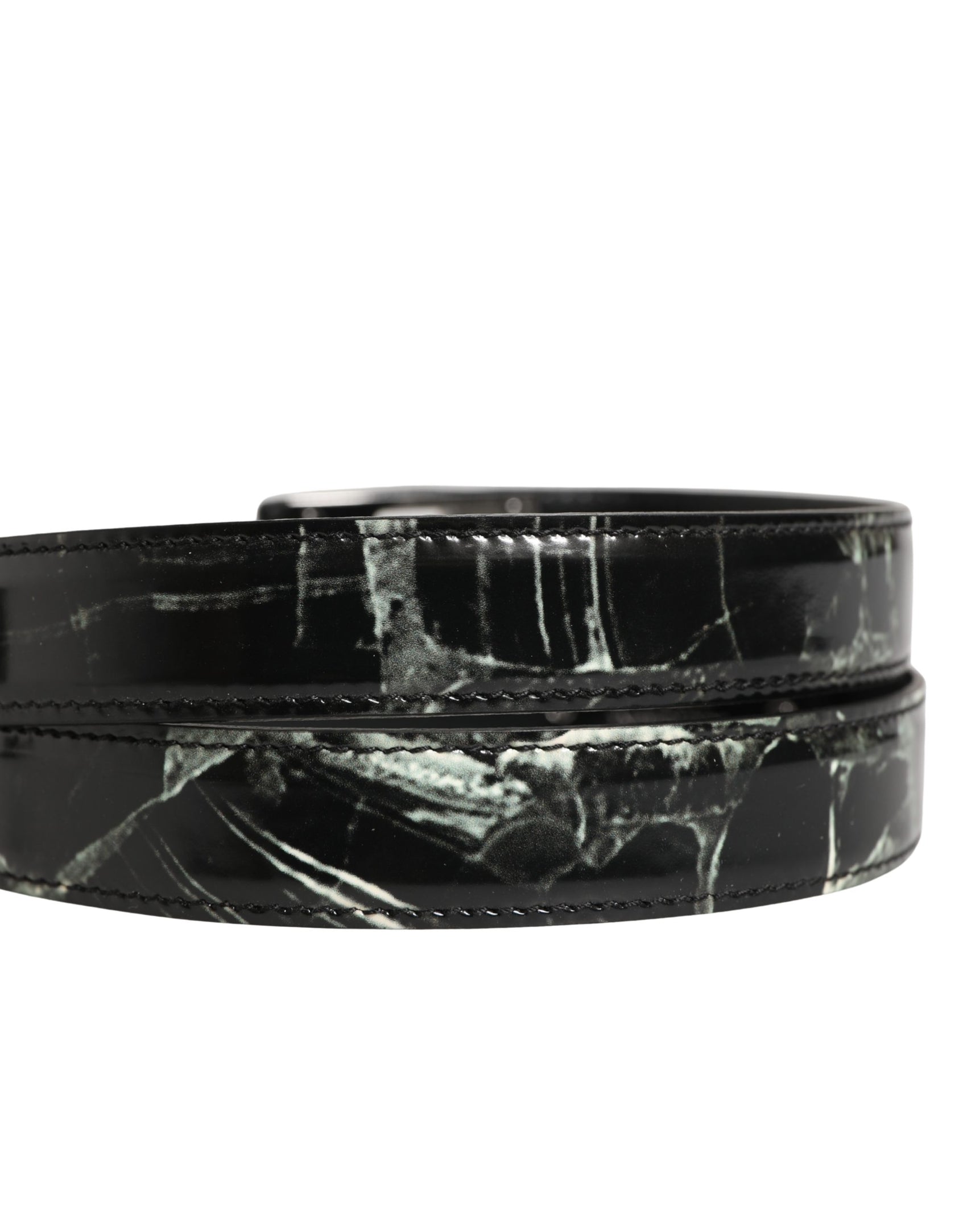 Dolce & Gabbana Men Black Marble Leather DG Logo Buckle Belt