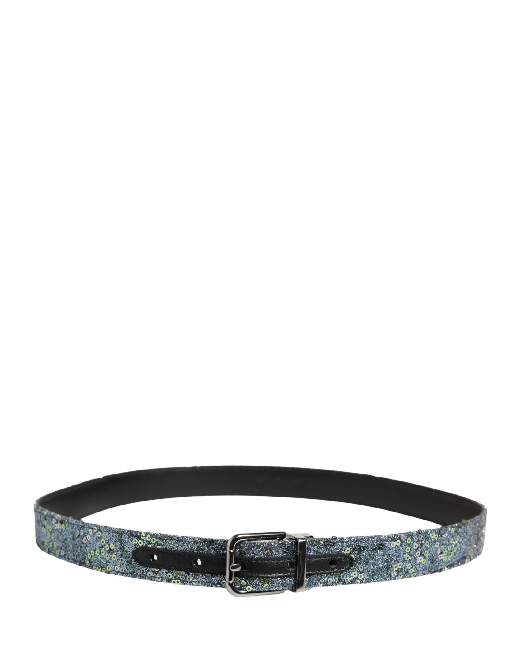 Dolce & Gabbana Men Multicolor Sequin Silver Metal Buckle Belt