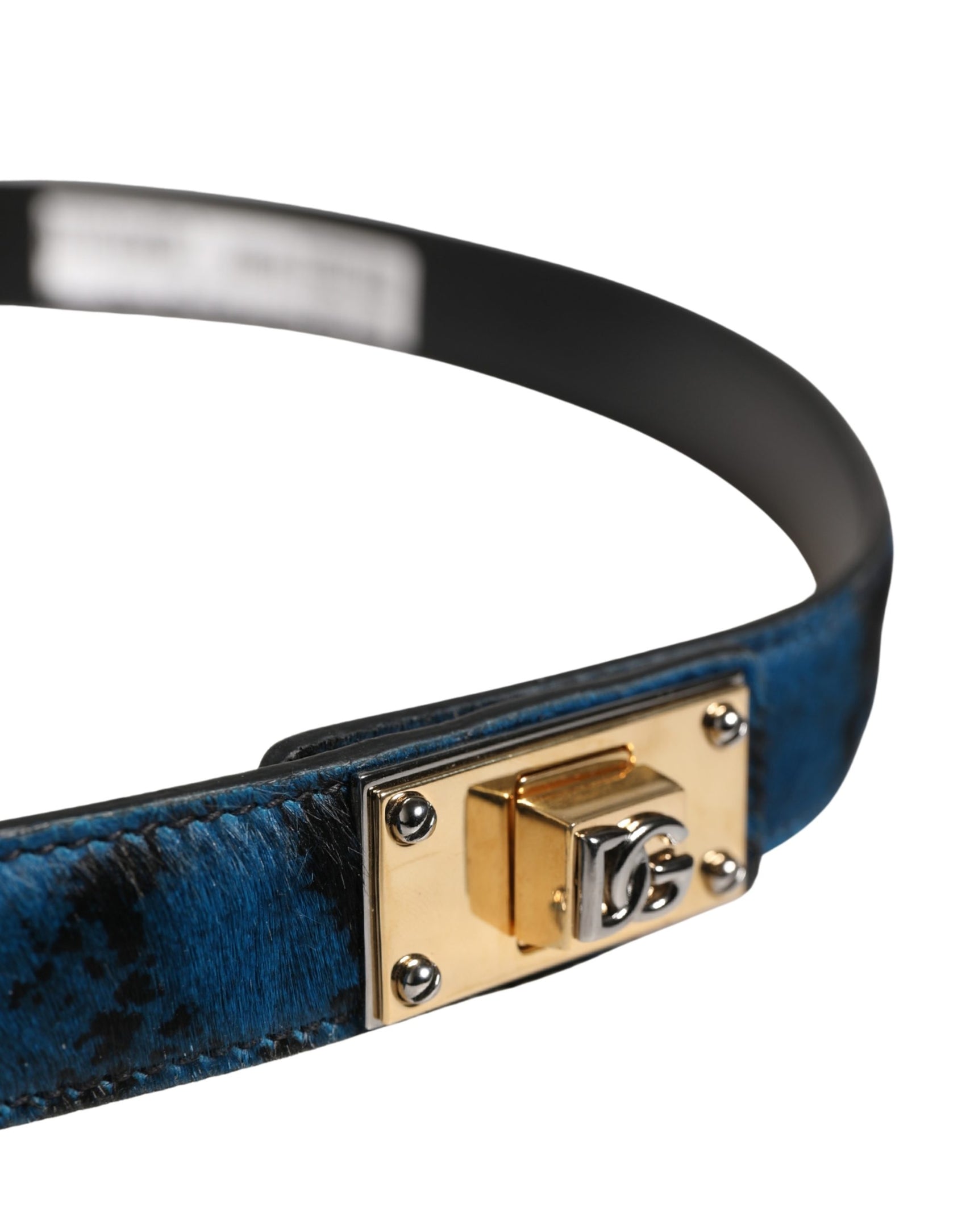 Dolce & Gabbana Men Blue Calf Leather Logo Metal Buckle Belt