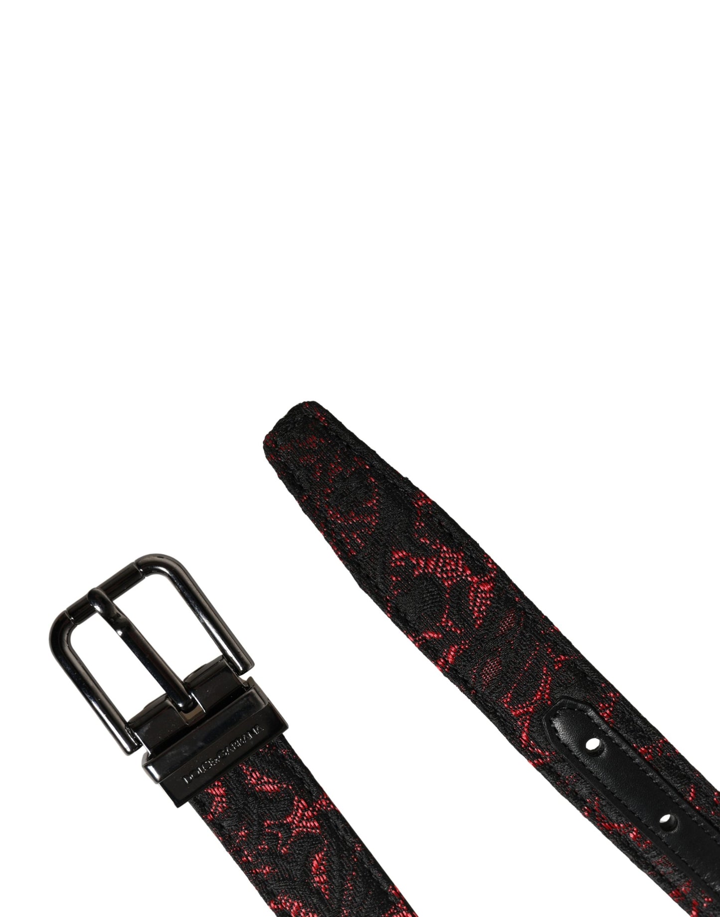 Dolce & Gabbana Black Red Polyester Silver Metal Buckle Belt