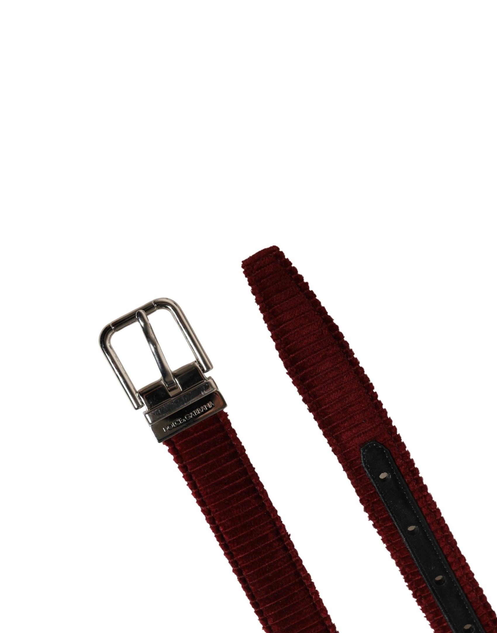 Dolce & Gabbana Men Red Velvet Leather Metal Buckle Belt