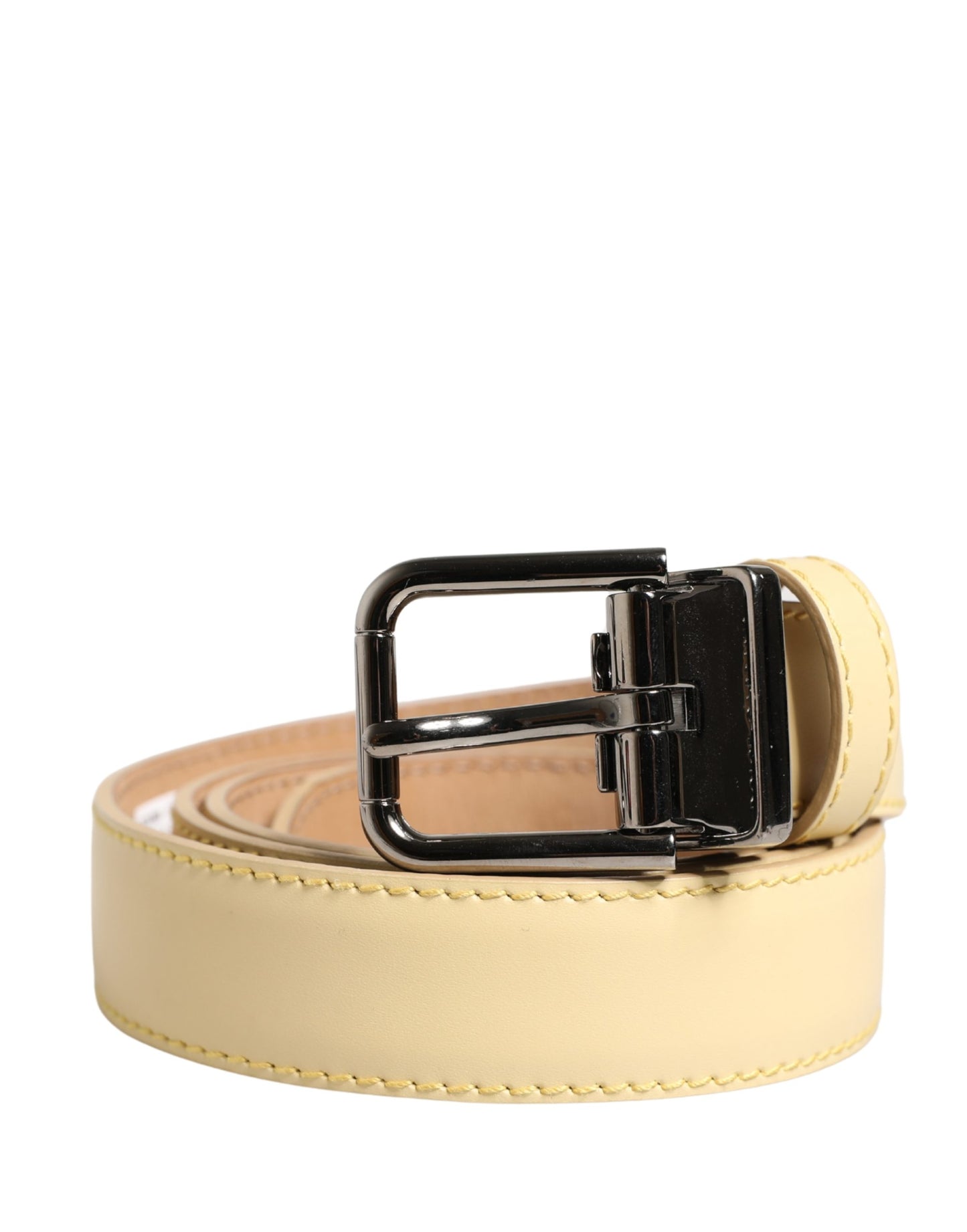 Dolce & Gabbana Men Yellow Classic Leather Metal Buckle Belt