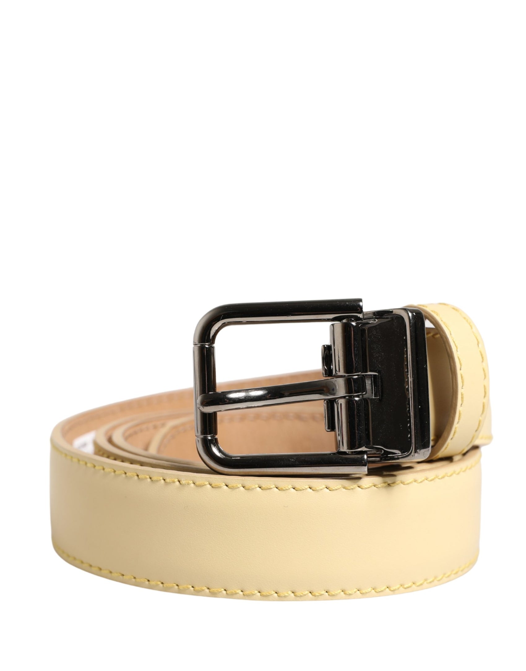 Dolce & Gabbana Men Yellow Classic Leather Metal Buckle Belt