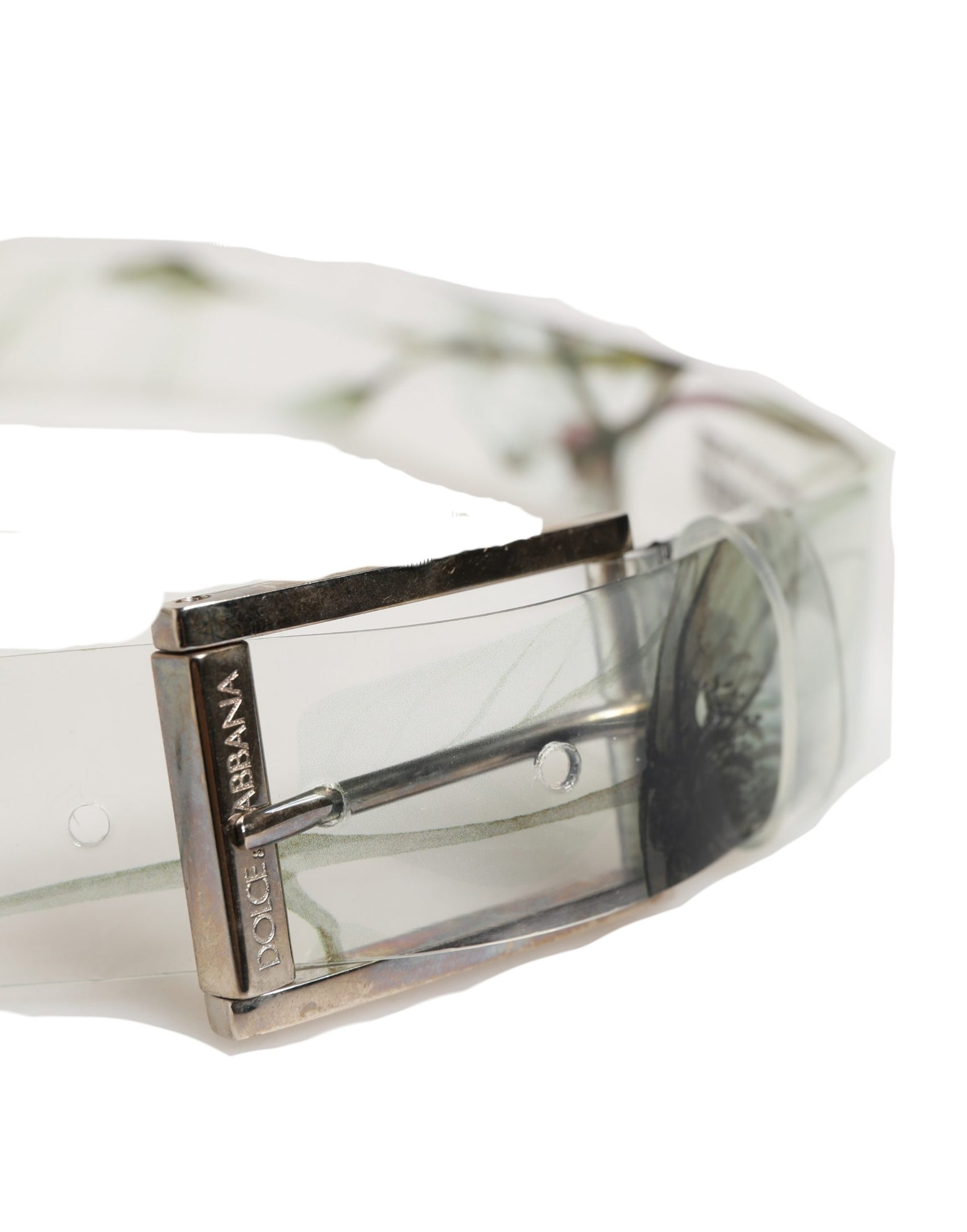 Dolce & Gabbana Men White Floral PVC Silver Metal Buckle Belt