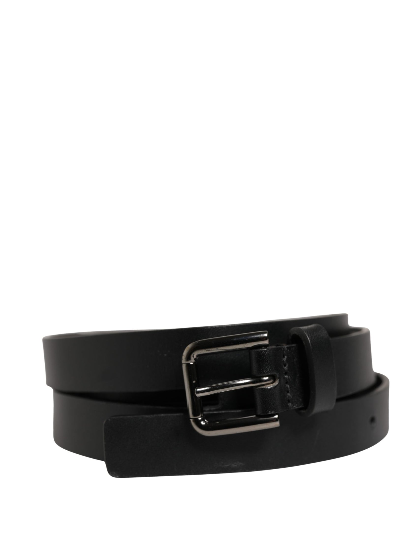 Dolce & Gabbana Black Double Strap Leather Silver Buckle Belt