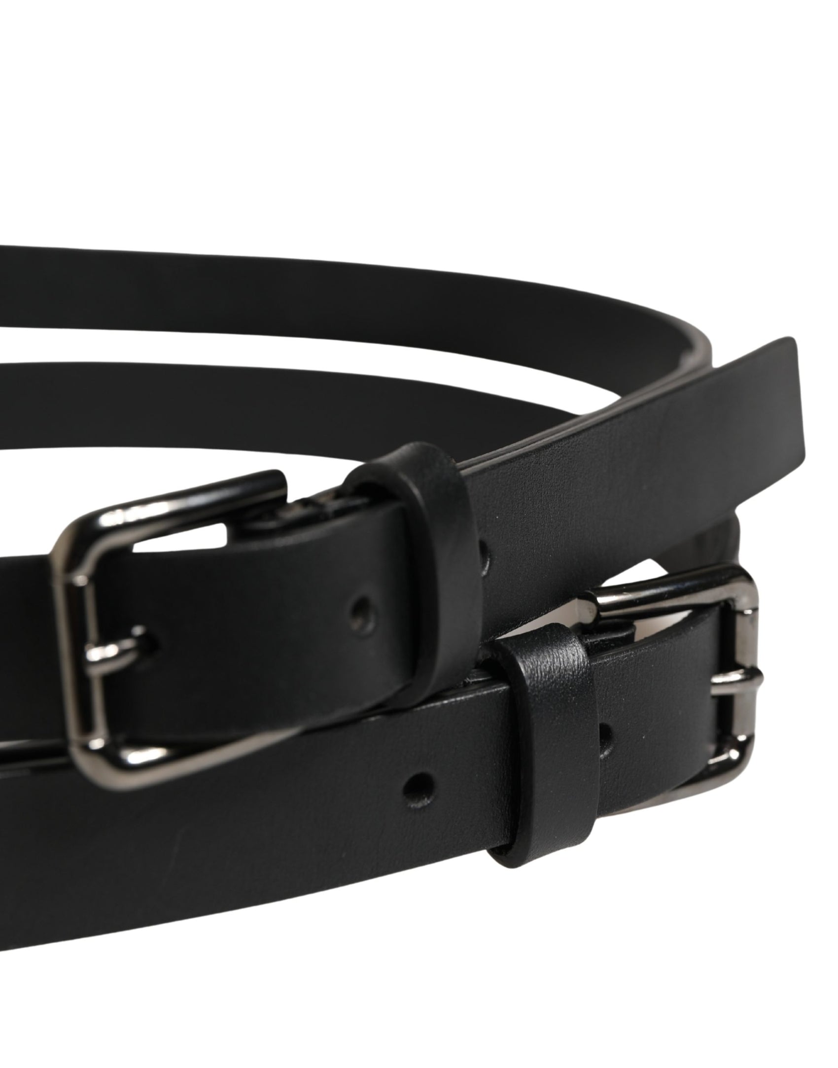 Dolce & Gabbana Black Double Strap Leather Silver Buckle Belt