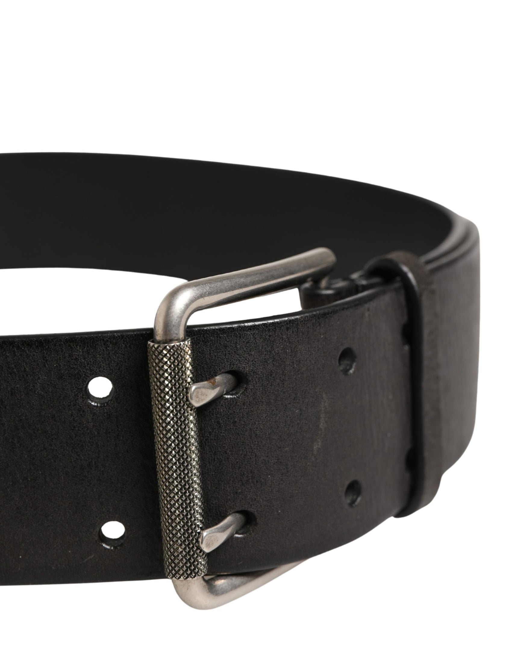 Dolce & Gabbana Men Black Classic Leather Metal Buckle Belt