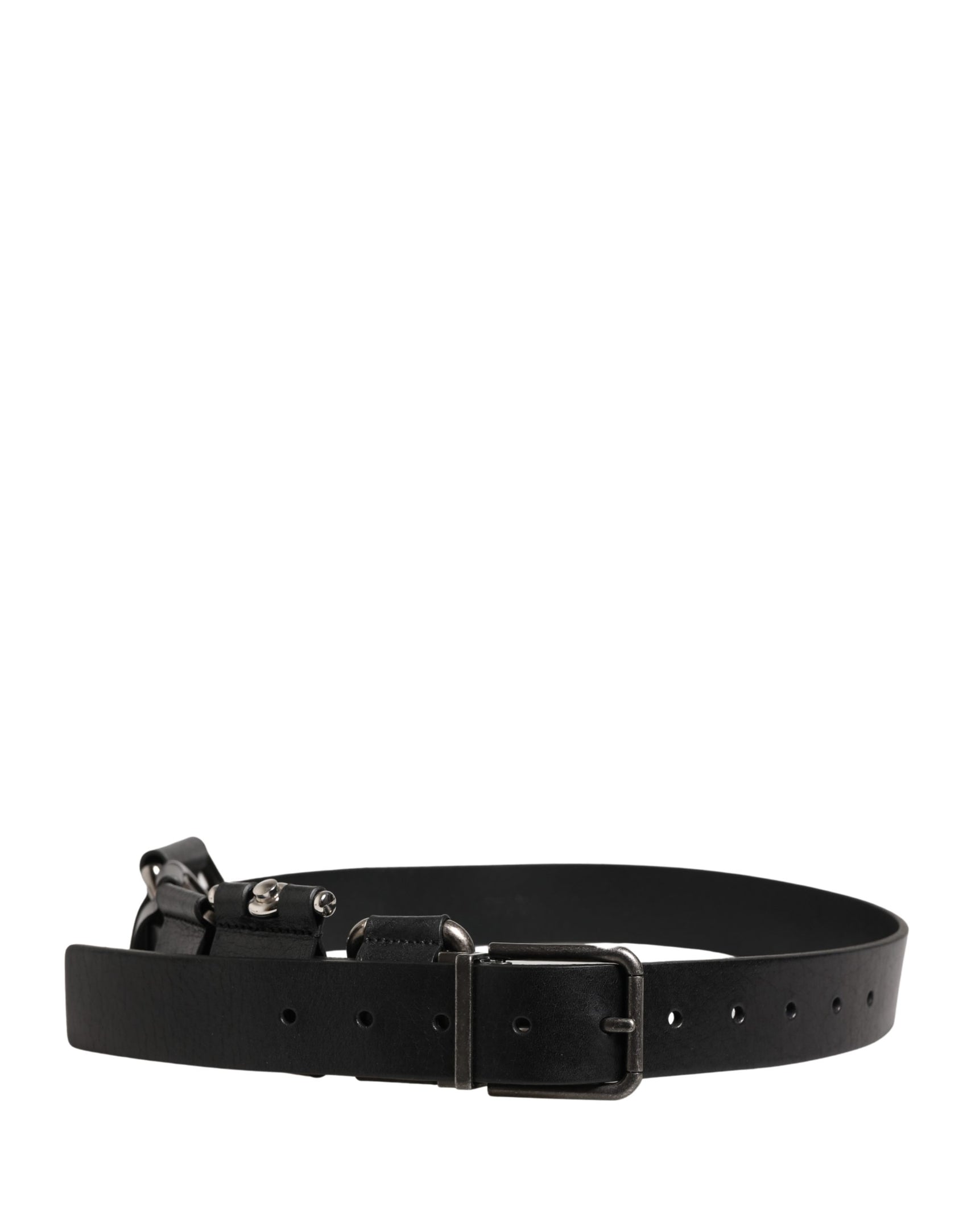 Dolce & Gabbana Black Calf Leather Silver Metal Buckle Belt
