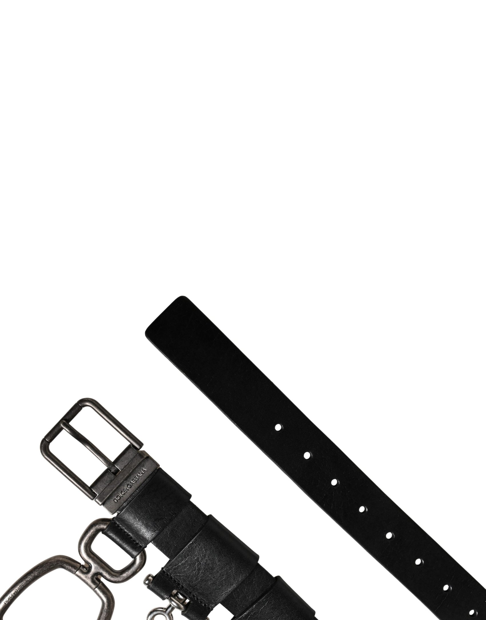 Dolce & Gabbana Black Calf Leather Silver Metal Buckle Belt