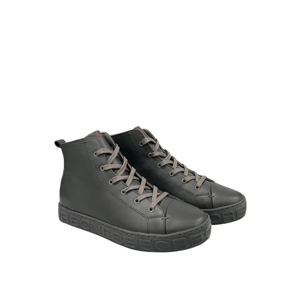 Borbonese Grey Genuine Leather Men Sneaker