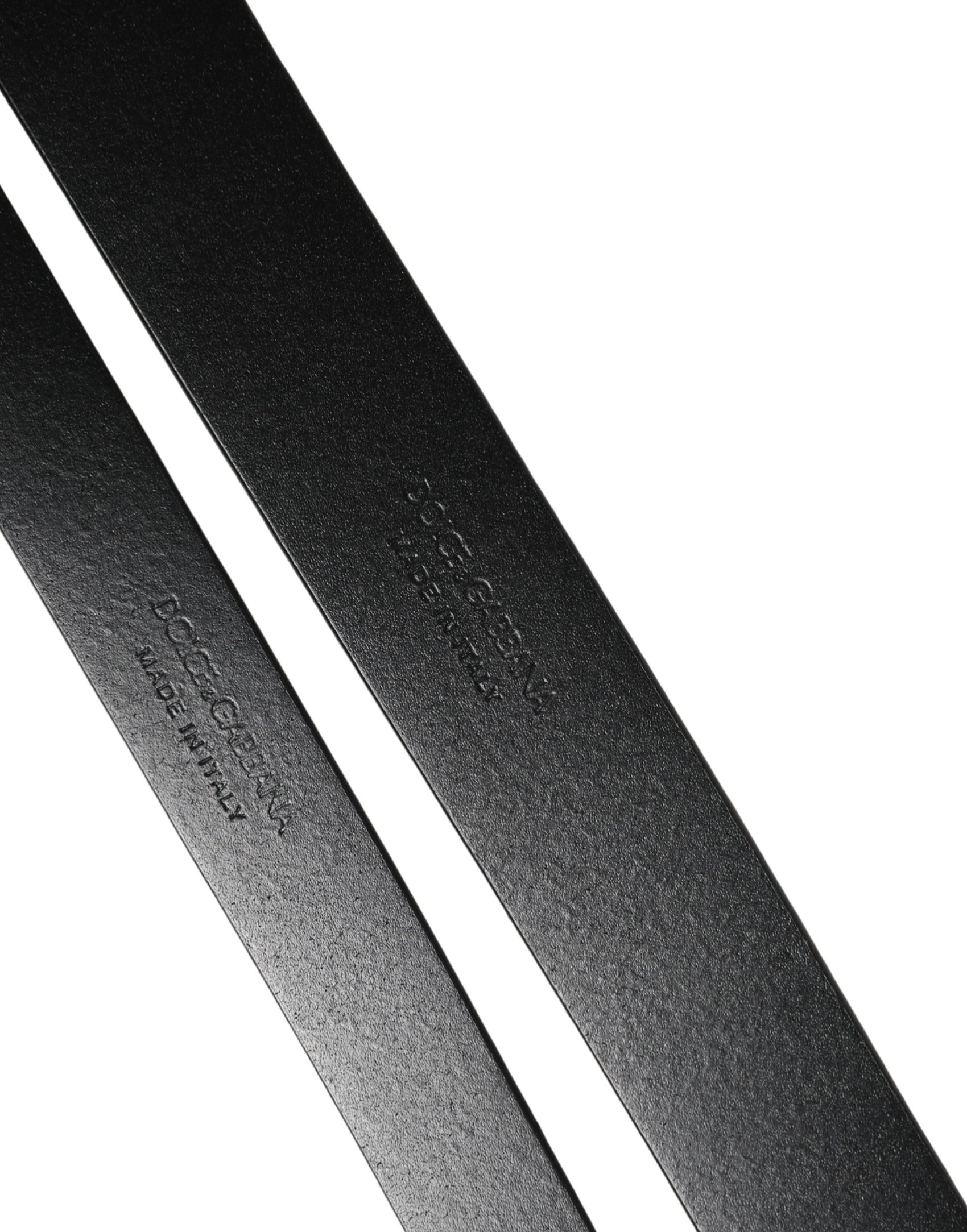 Dolce & Gabbana Black Double Strap Leather Silver Buckle Belt