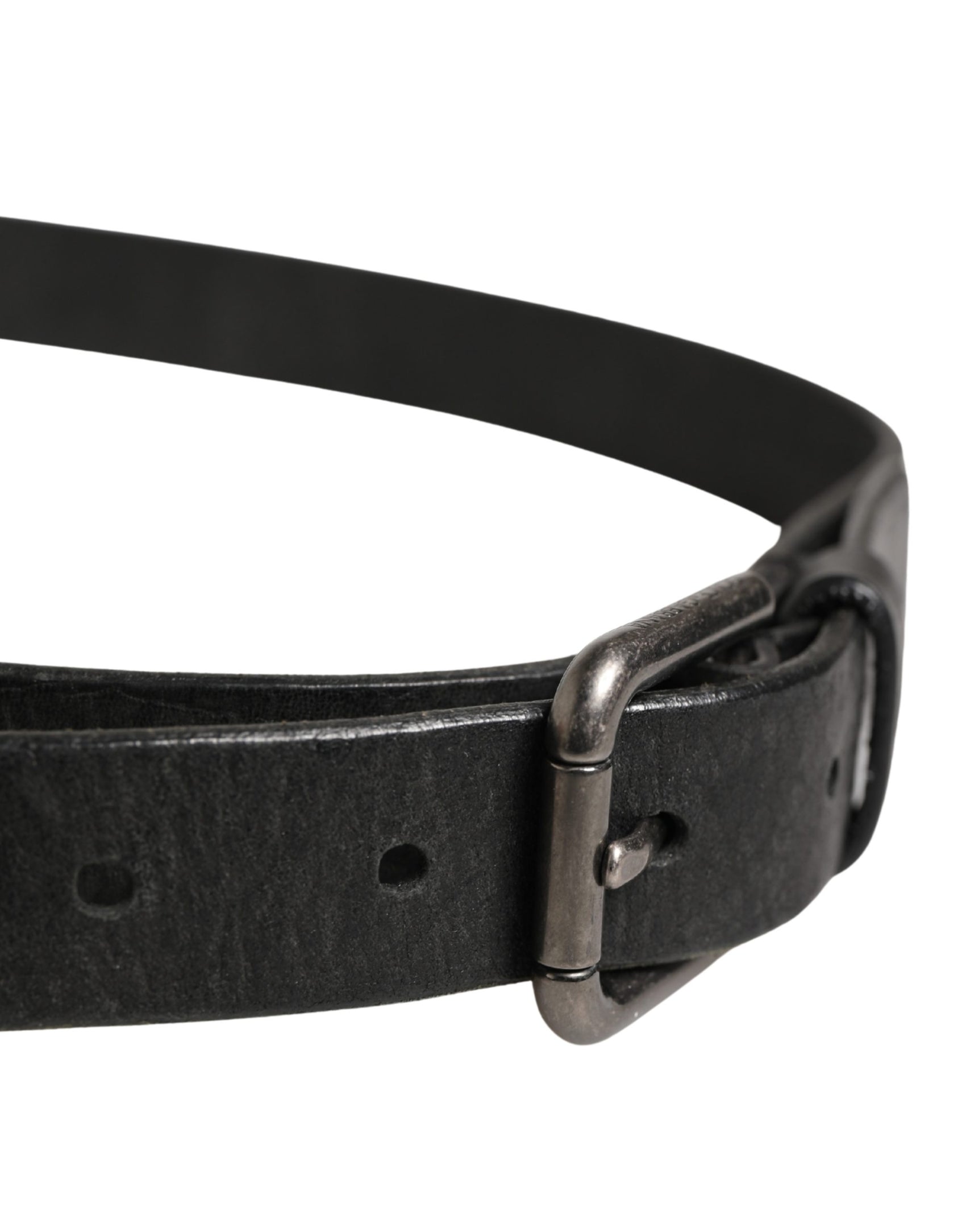 Dolce & Gabbana Men Black Calfskin Leather Metal Buckle Belt