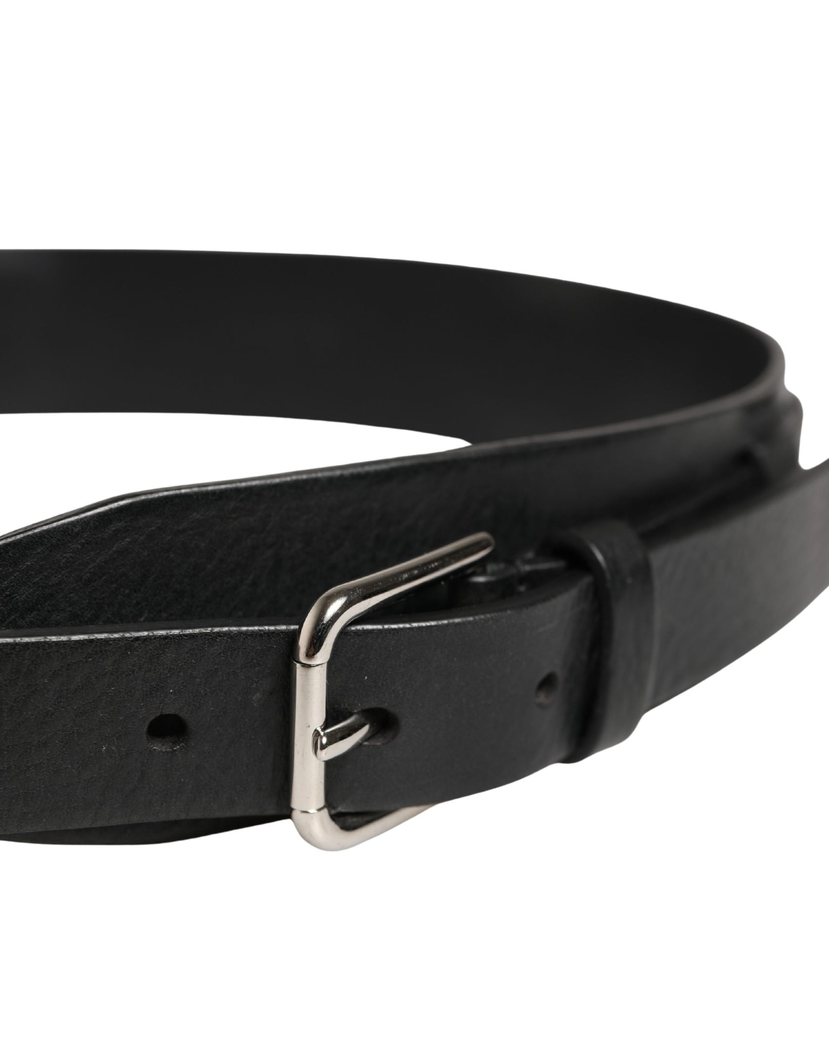 Dolce & Gabbana Men Black Classic Leather Metal Buckle Belt