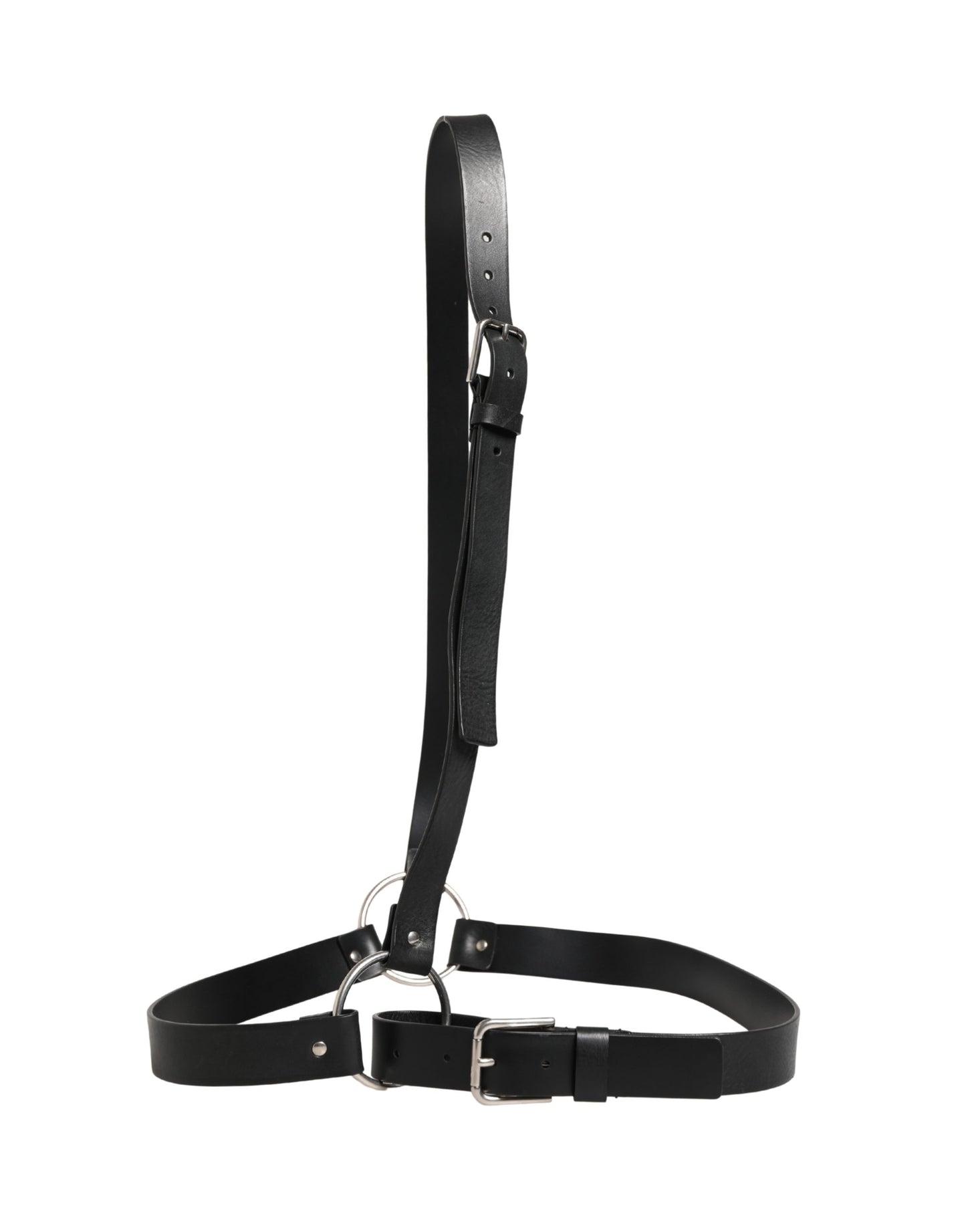 Dolce & Gabbana Black Double Strap Leather Silver Buckle Belt