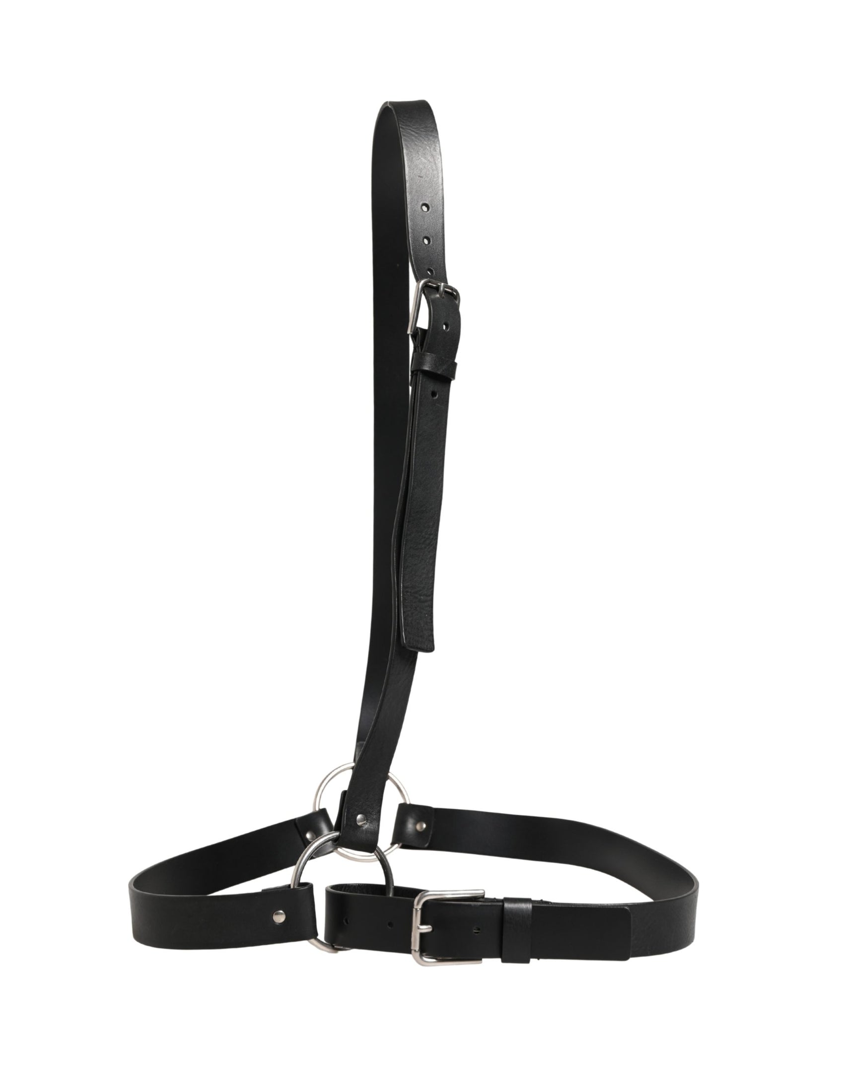 Dolce & Gabbana Black Double Strap Leather Silver Buckle Belt