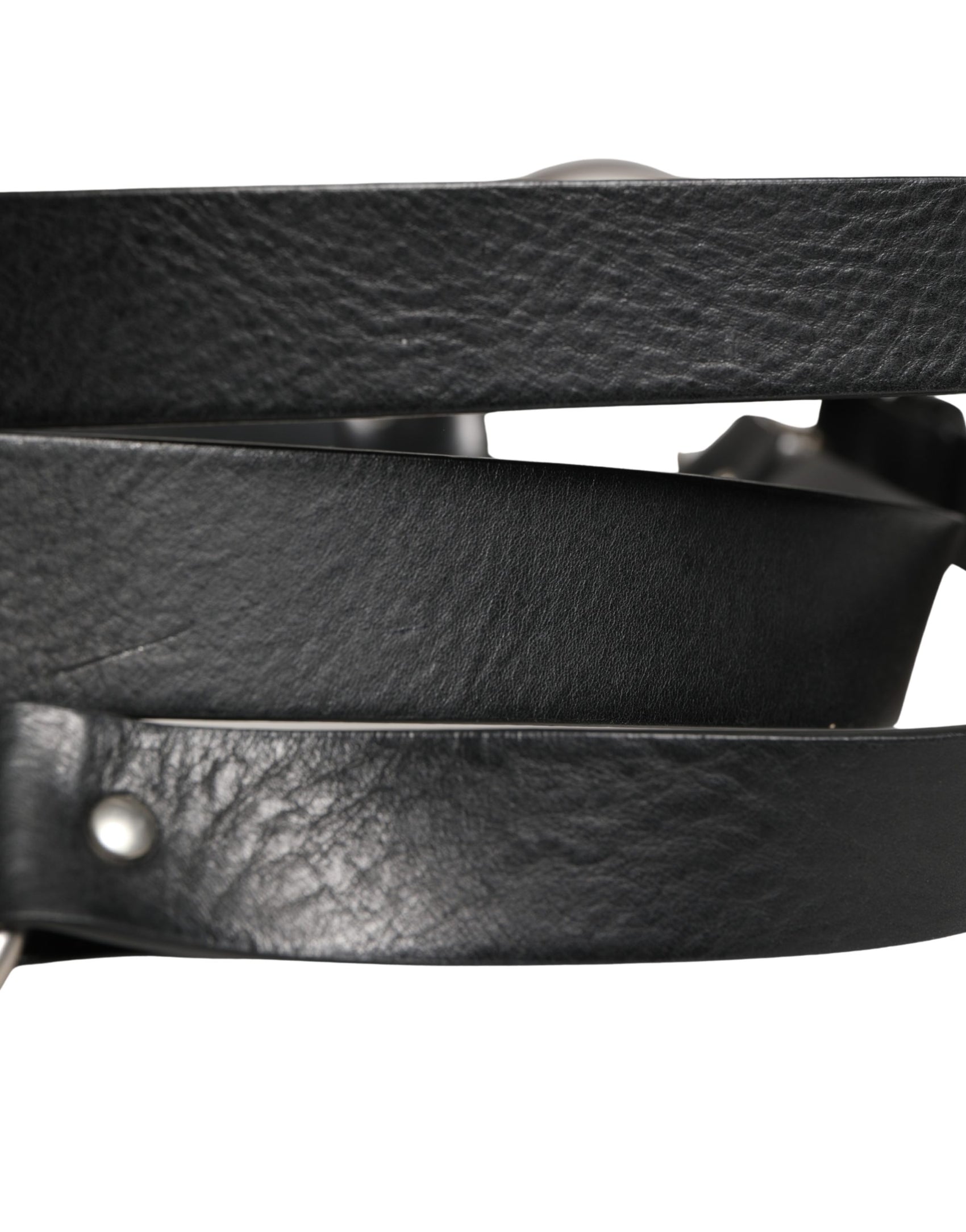 Dolce & Gabbana Black Double Strap Leather Silver Buckle Belt