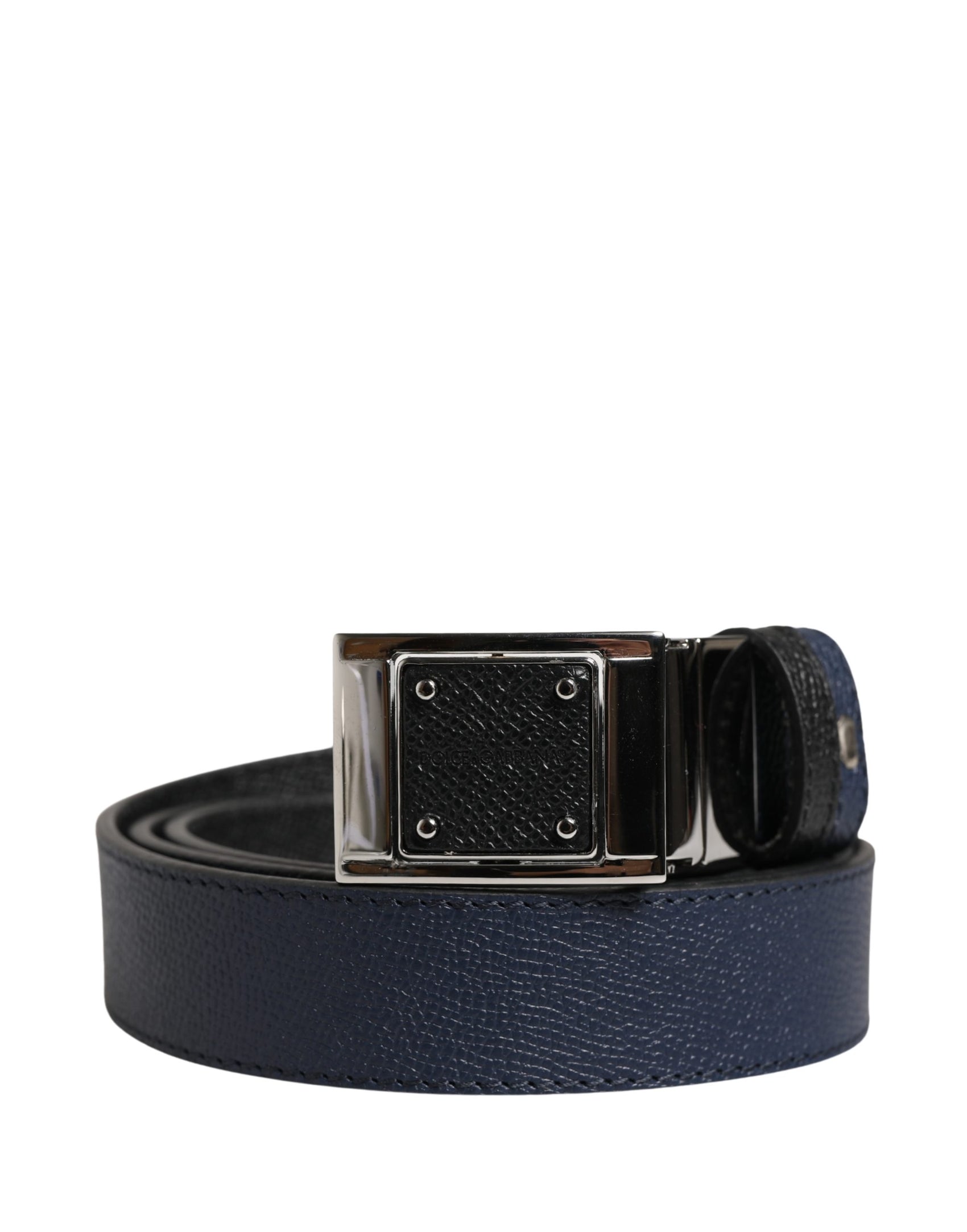 Dolce & Gabbana Men Blue Calfskin Leather Square Buckle Belt