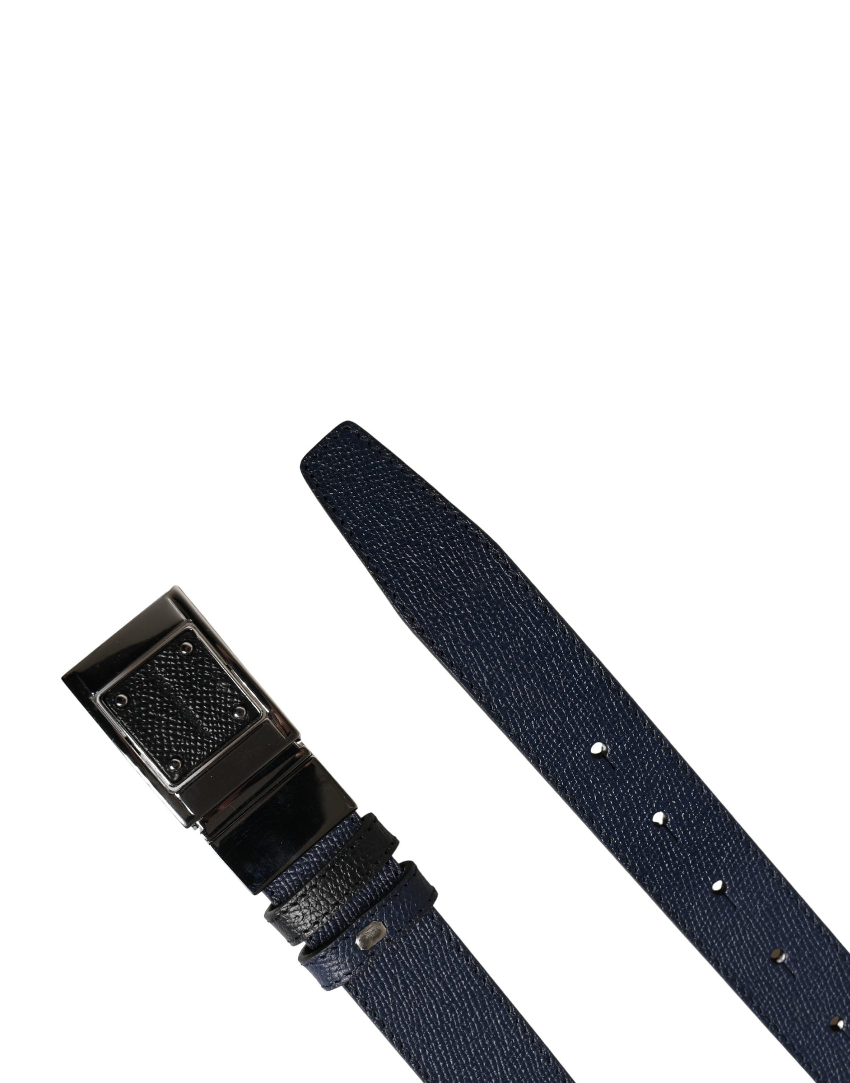 Dolce & Gabbana Men Blue Calfskin Leather Square Buckle Belt