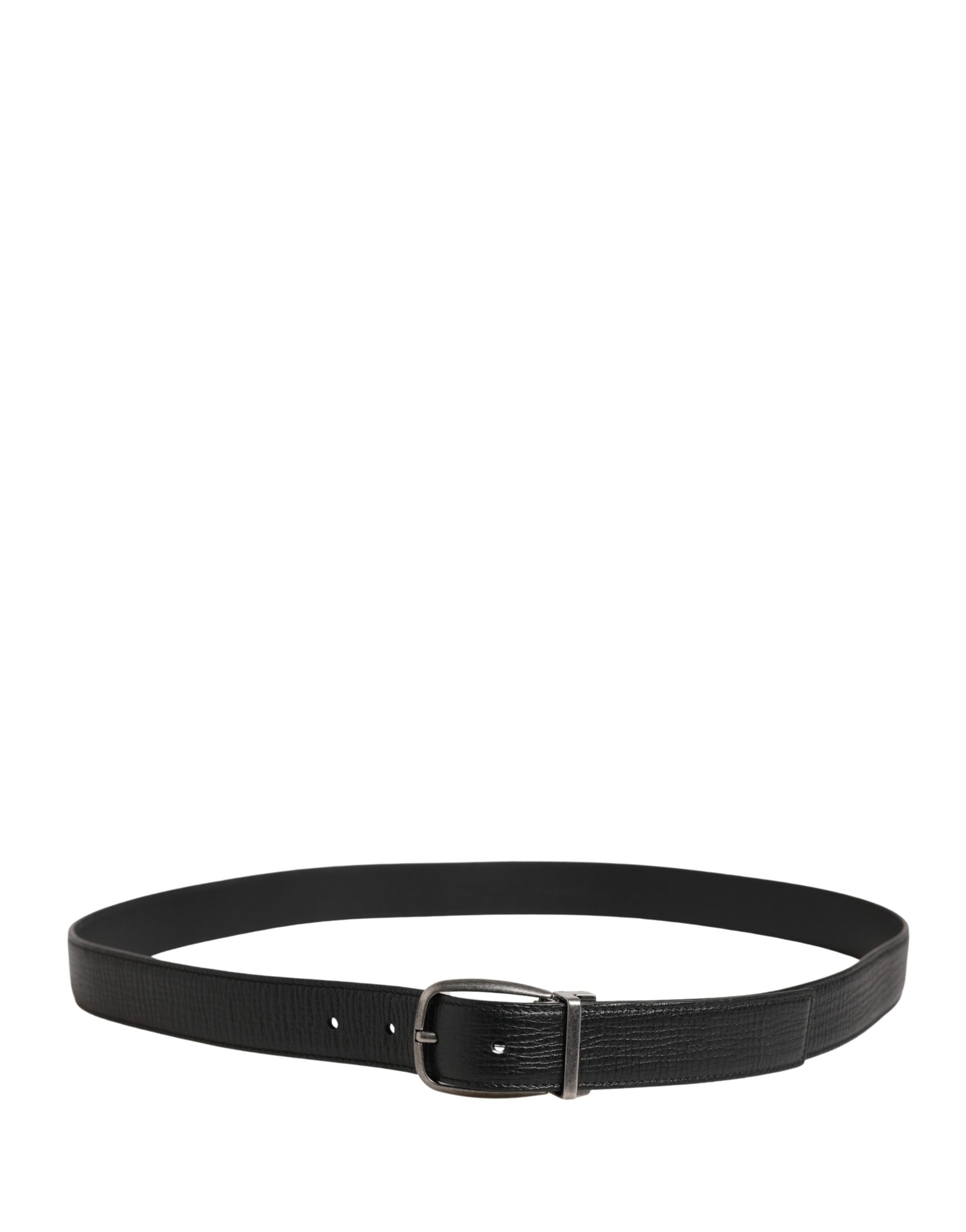 Dolce & Gabbana Men Black Classic Leather Metal Buckle Belt