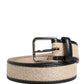 Dolce & Gabbana Men Beige Woven Leather Metal Buckle Belt