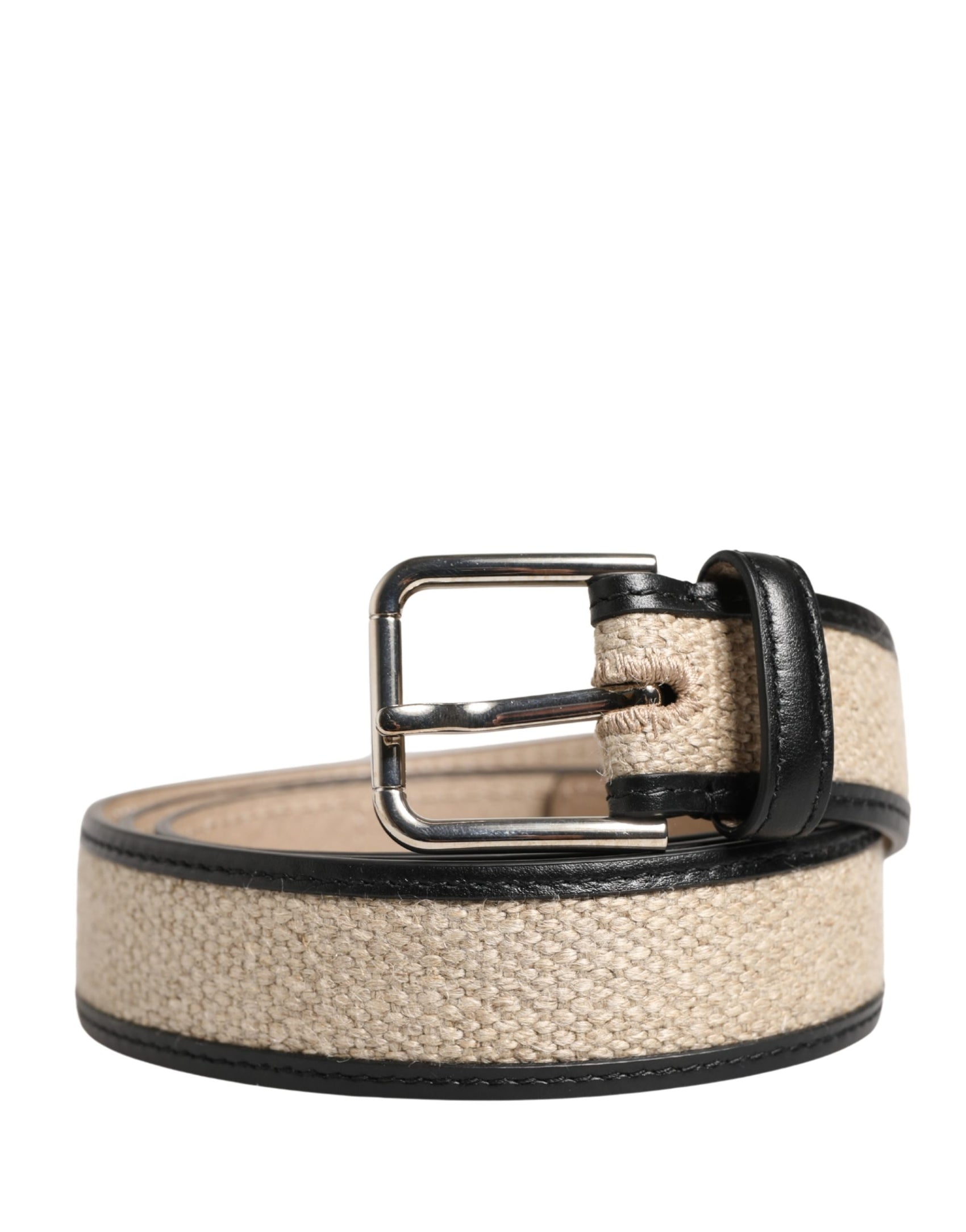Dolce & Gabbana Men Beige Woven Leather Metal Buckle Belt