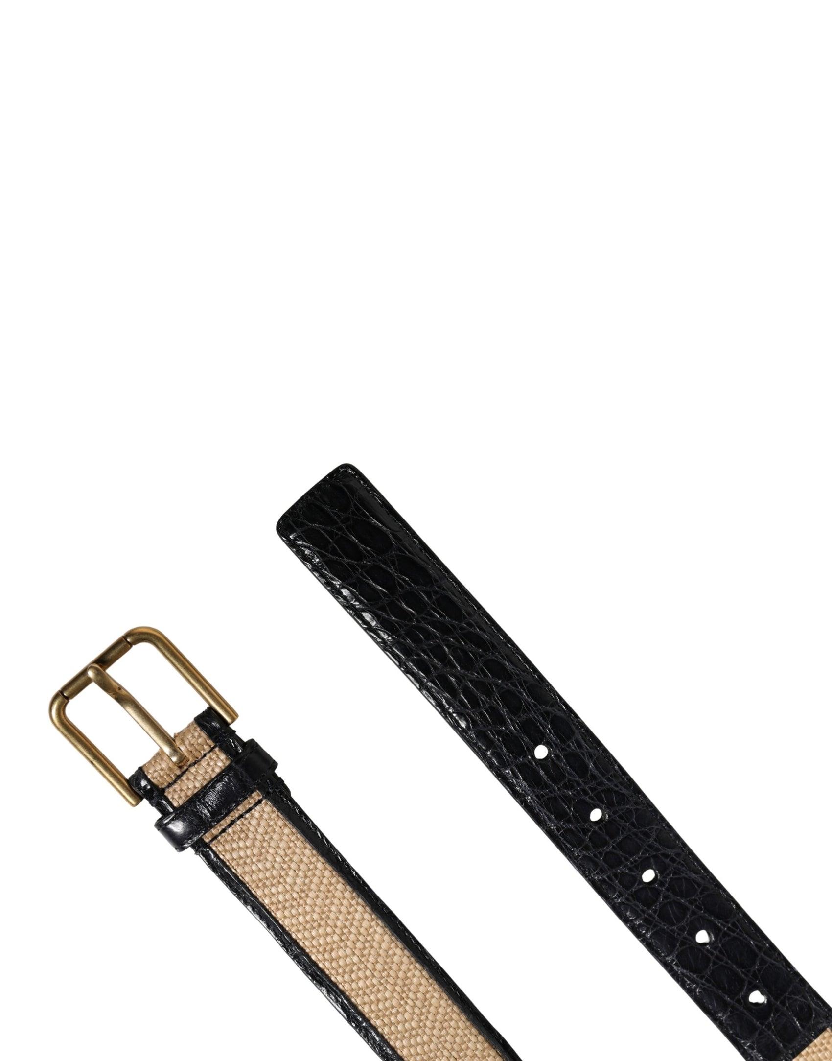 Dolce & Gabbana Men Beige Braided Leather Metal Buckle Belt