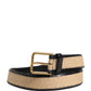 Dolce & Gabbana Men Beige Braided Leather Metal Buckle Belt