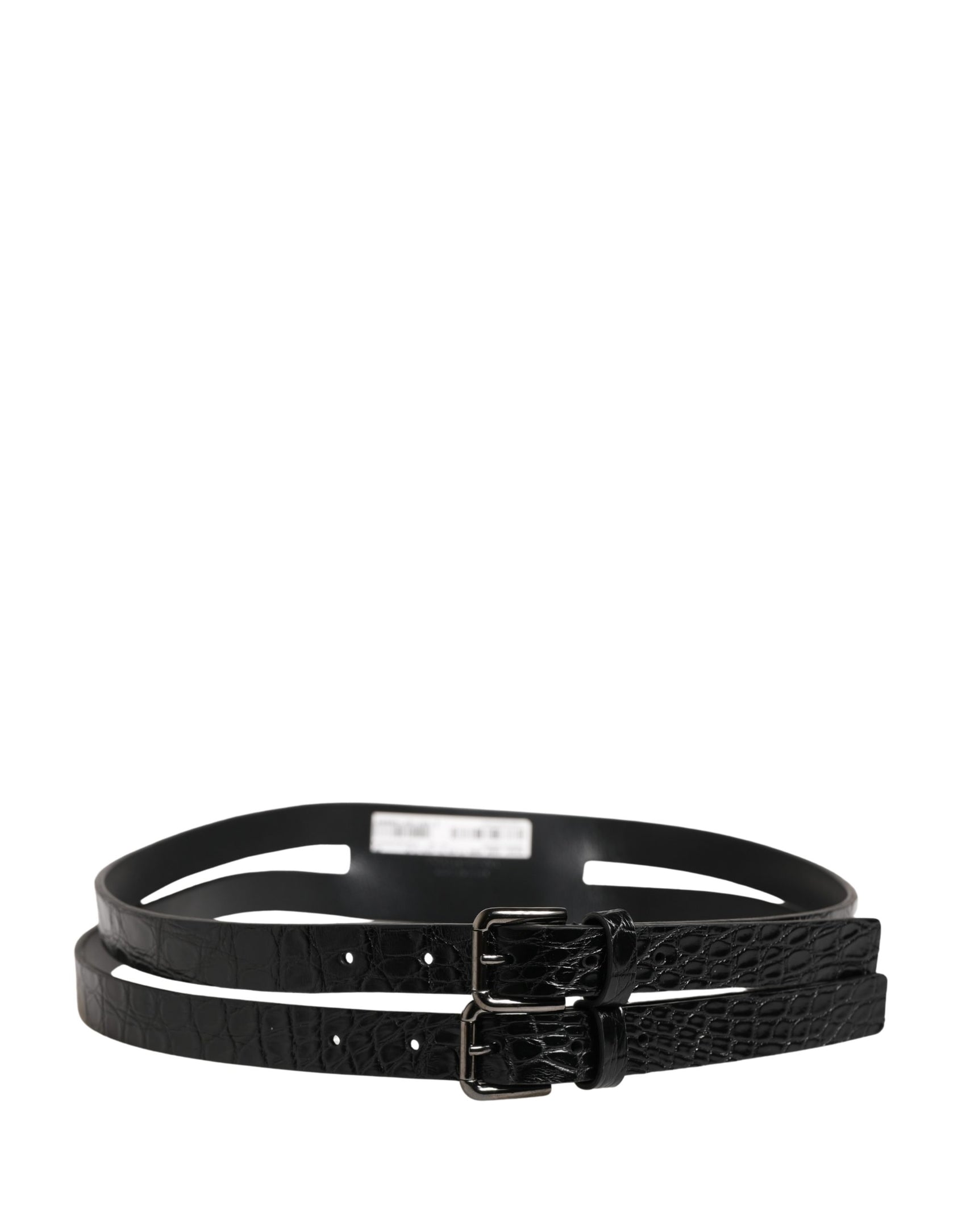 Dolce & Gabbana Black Double Strap Leather Silver Buckle Belt