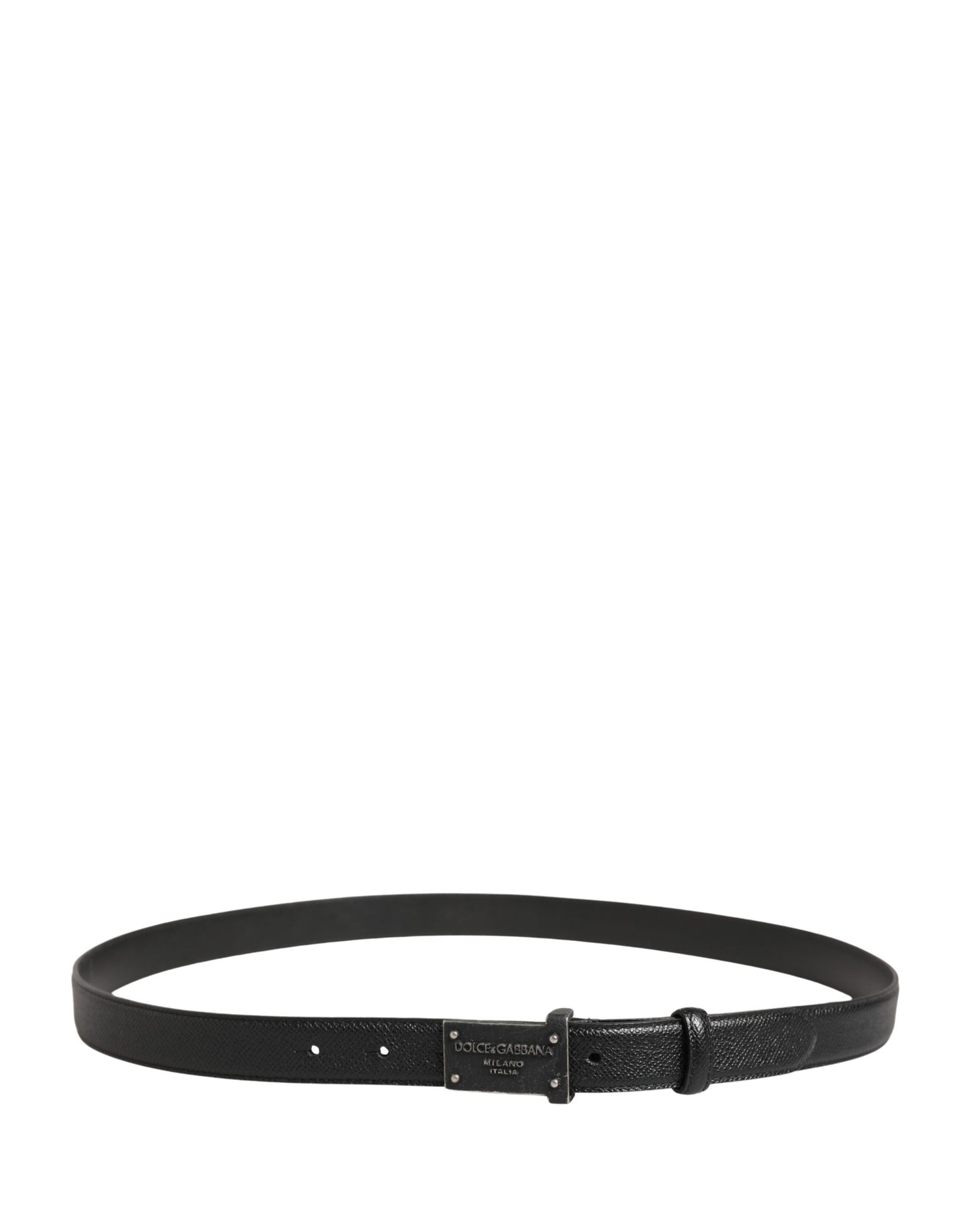 Dolce & Gabbana Men Black Calf Leather Logo Metal Buckle Belt