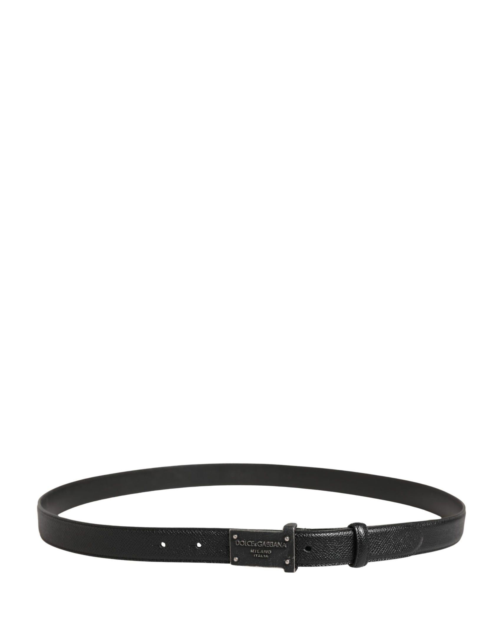 Dolce & Gabbana Men Black Calf Leather Logo Metal Buckle Belt