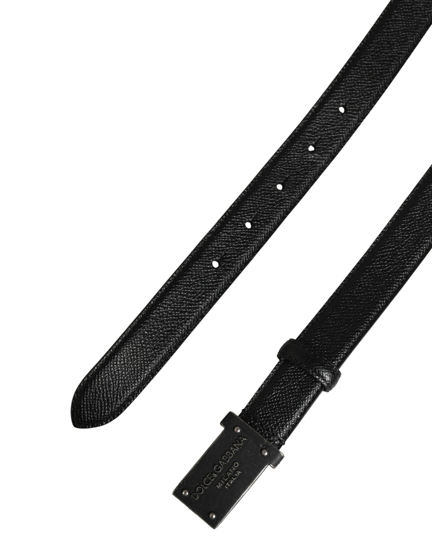 Dolce & Gabbana Men Black Calf Leather Logo Metal Buckle Belt