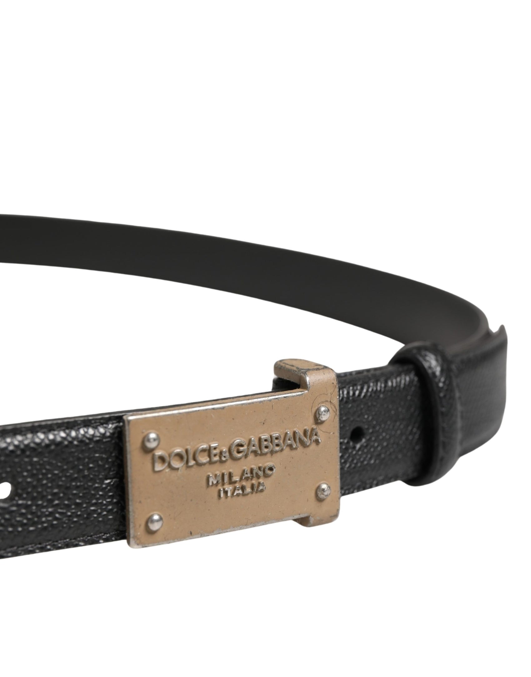 Dolce & Gabbana Men Black Calf Leather Logo Metal Buckle Belt