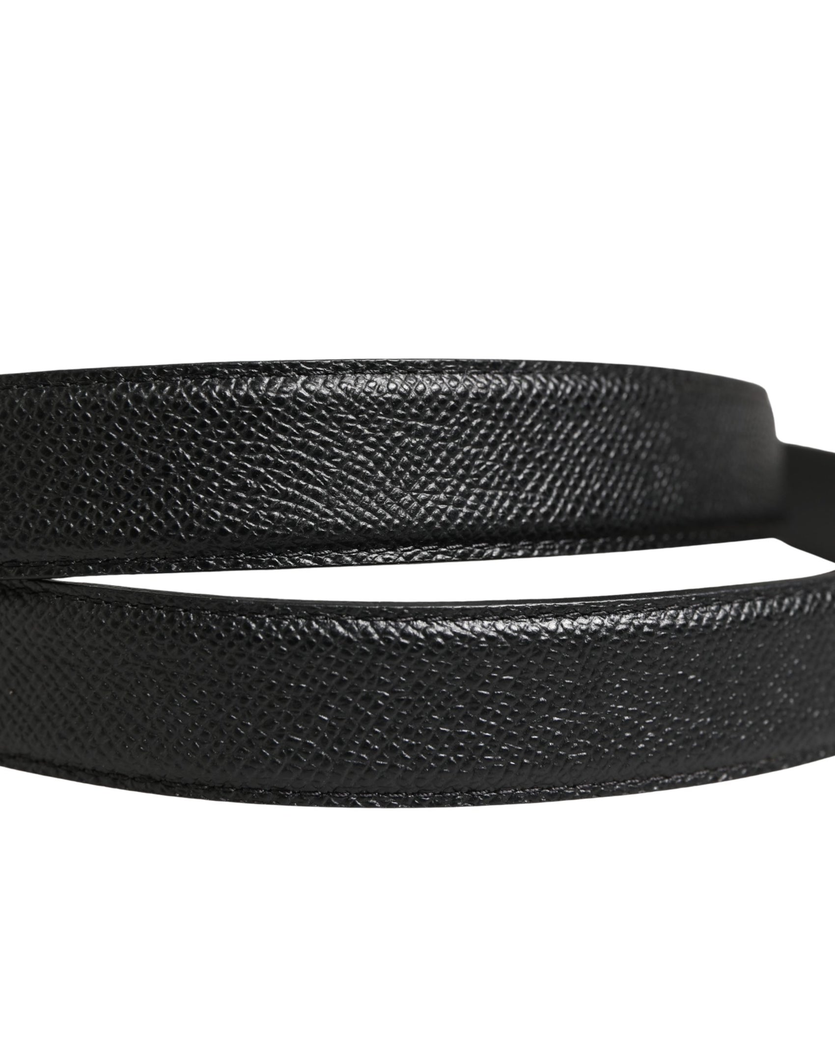 Dolce & Gabbana Men Black Calf Leather Logo Metal Buckle Belt