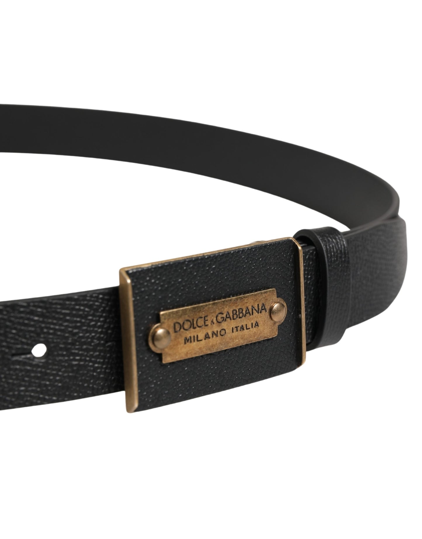 Dolce & Gabbana Men Black Calf Leather Metal Buckle Belt