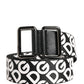 Dolce & Gabbana White Black Logo Leather Metal Buckle Belt