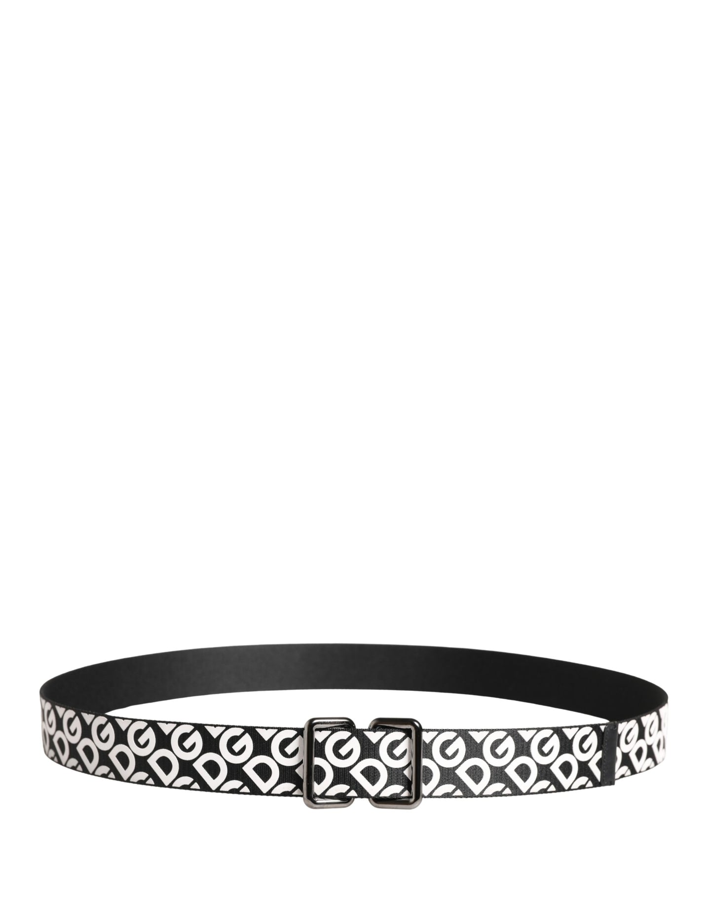Dolce & Gabbana White Black Logo Leather Metal Buckle Belt