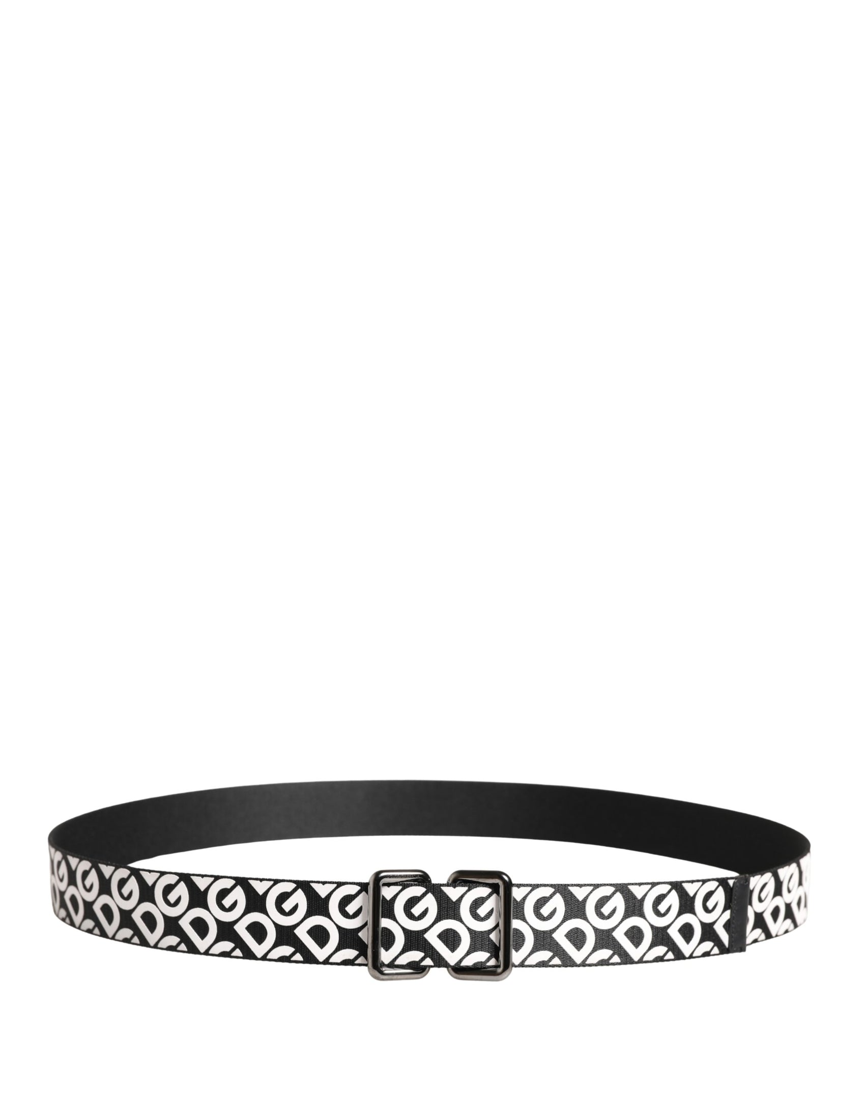 Dolce & Gabbana White Black Logo Leather Metal Buckle Belt