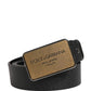 Dolce & Gabbana Black Classic Leather Logo Metal Buckle Belt