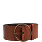 Dolce & Gabbana Men Brown Leather Wide Waist Metal Round Buckle Belt