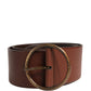 Dolce & Gabbana Brown Leather Wide Waist Metal Round Belt
