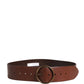 Dolce & Gabbana Brown Leather Wide Waist Metal Round Belt