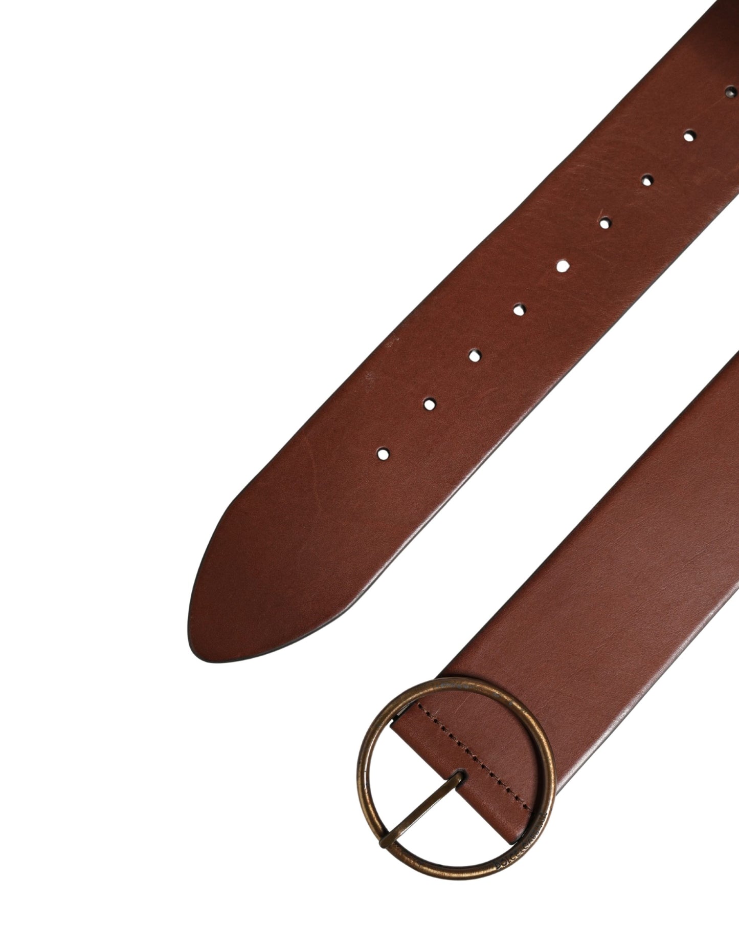 Dolce & Gabbana Brown Leather Wide Waist Metal Round Belt