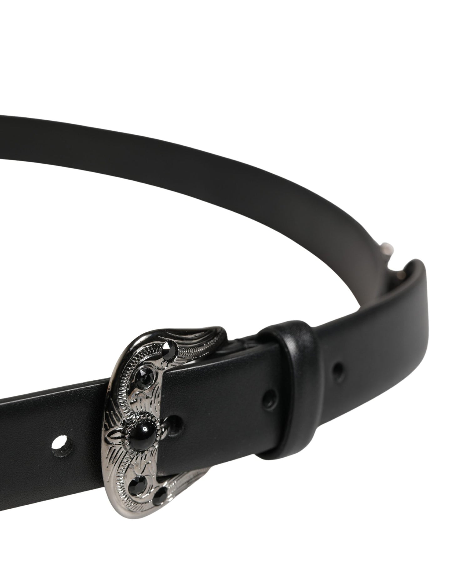 Dolce & Gabbana Men Black Calf Embellished Metal Buckle Belt