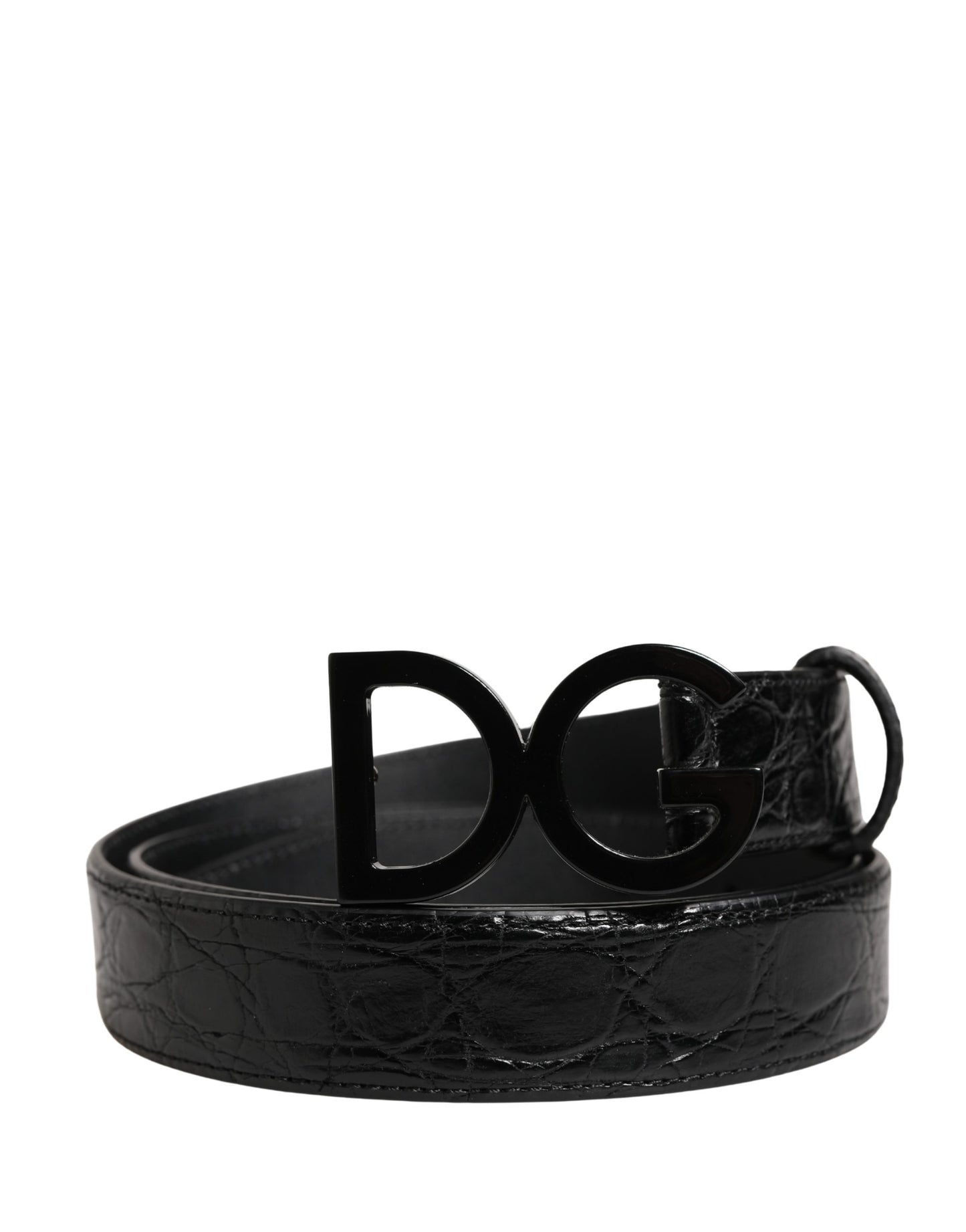 Dolce & Gabbana Men Black Exotic Leather Logo Buckle Belt