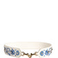 Dolce & Gabbana White Blue Floral Leather Stud Accessory Shoulder Strap