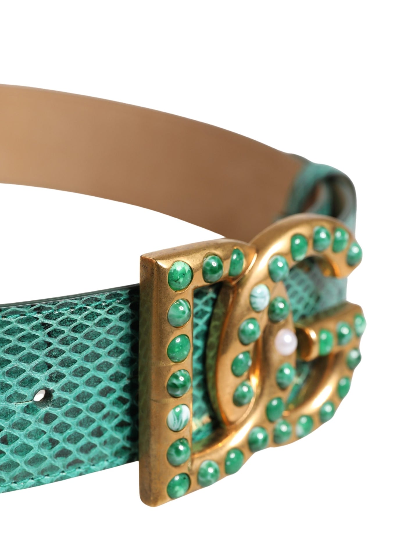 Dolce & Gabbana Green Leather DG Logo Embellished Buckle Belt