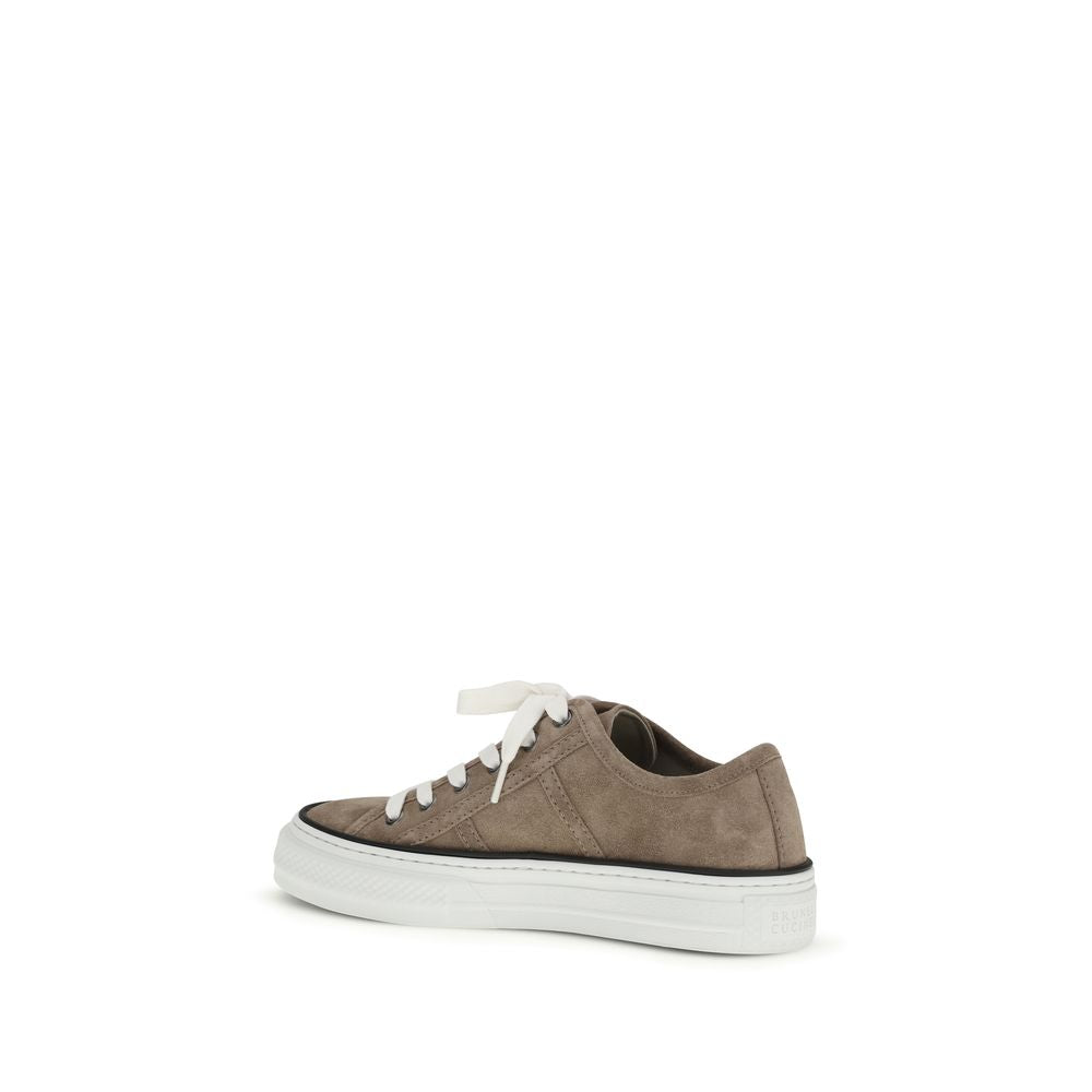 Brunello Cucinelli Beige Calf Leather Bos Taurus Low Top Sneakers