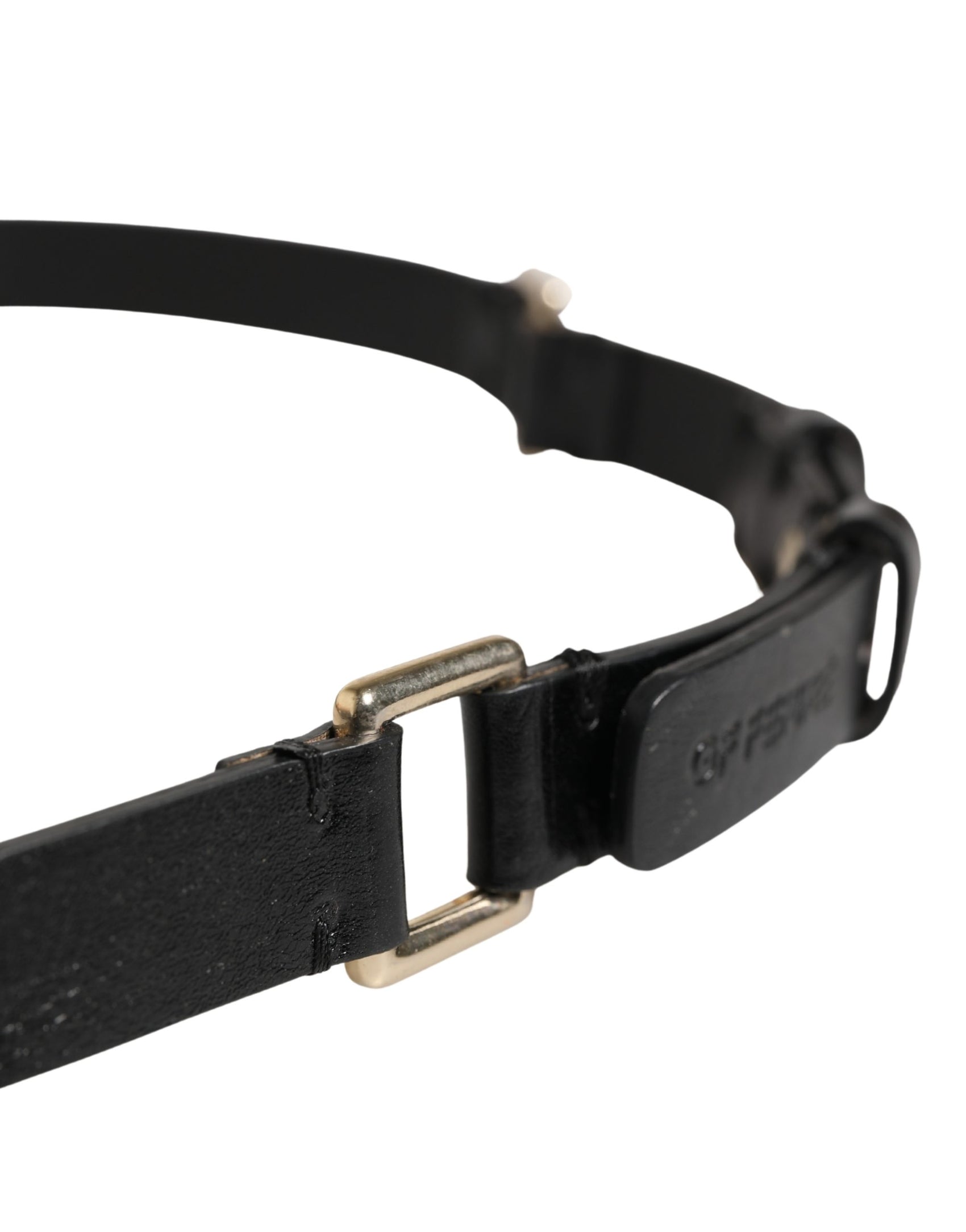GF Ferre Black Leather Thin Gold Metal Brass Buckle Waist Belt
