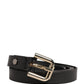 GF Ferre Black Leather Slim Gold Tone Buckle Waist Men Belt